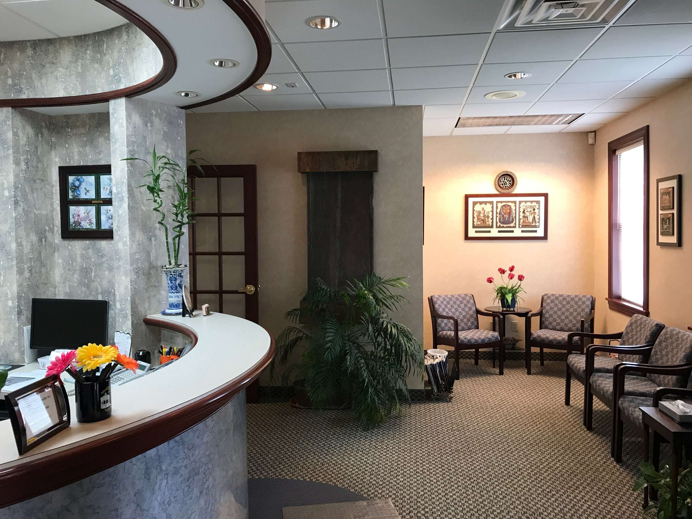 Our reception desk and the waiting area beyond it