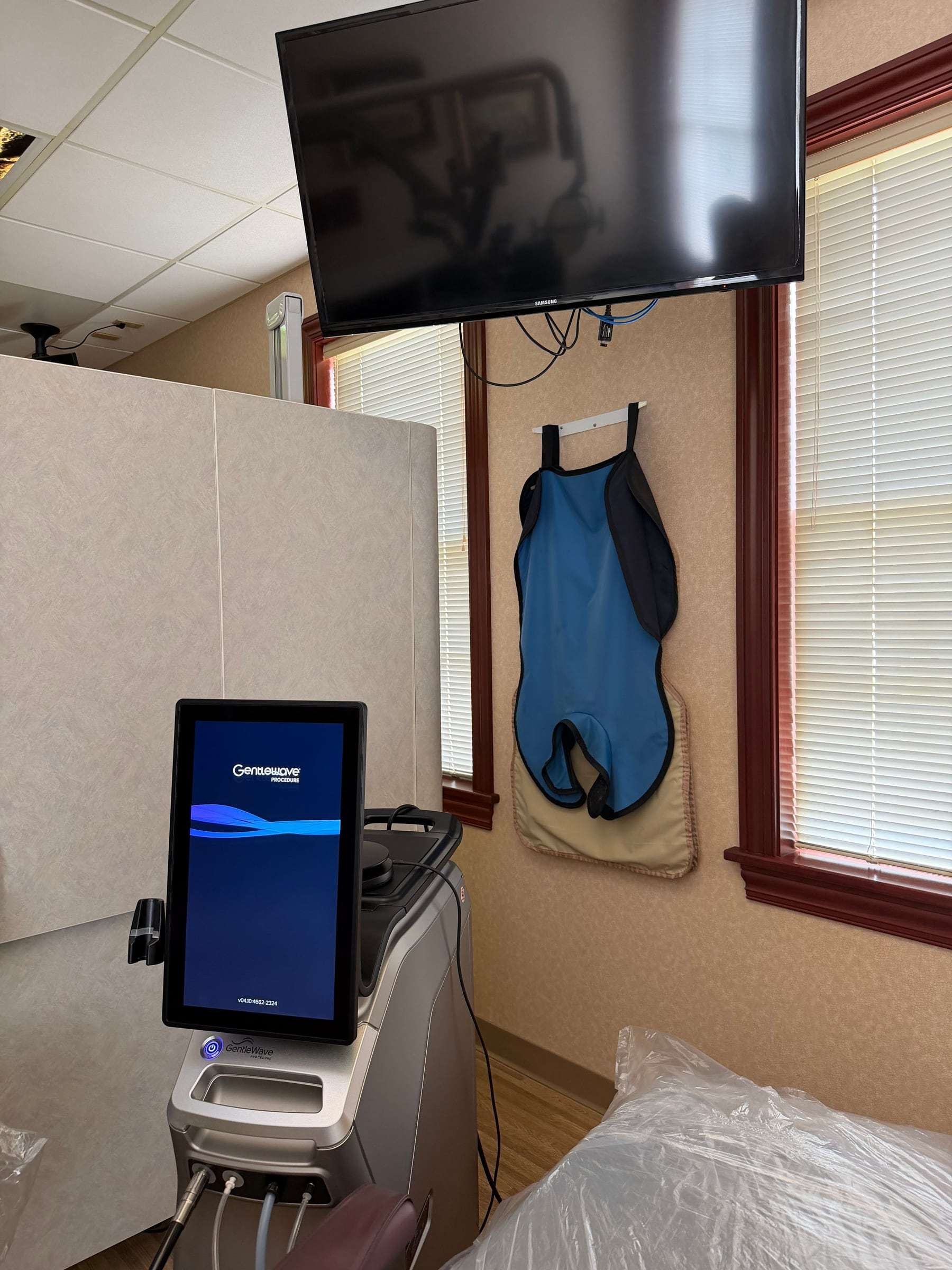 Our GentleWave console beside the treatment chair, its screen on
