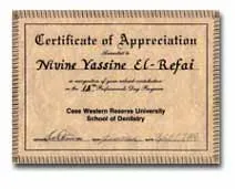 Certificate of Appreciation for Dr. Nivine Y. El-Refai
