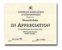 American Association of Endodontists award for Dr. Nivine Y. El-Refai