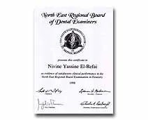 North East Regional Board of Dental Examiners award for Dr. Nivine Y. El-Refai